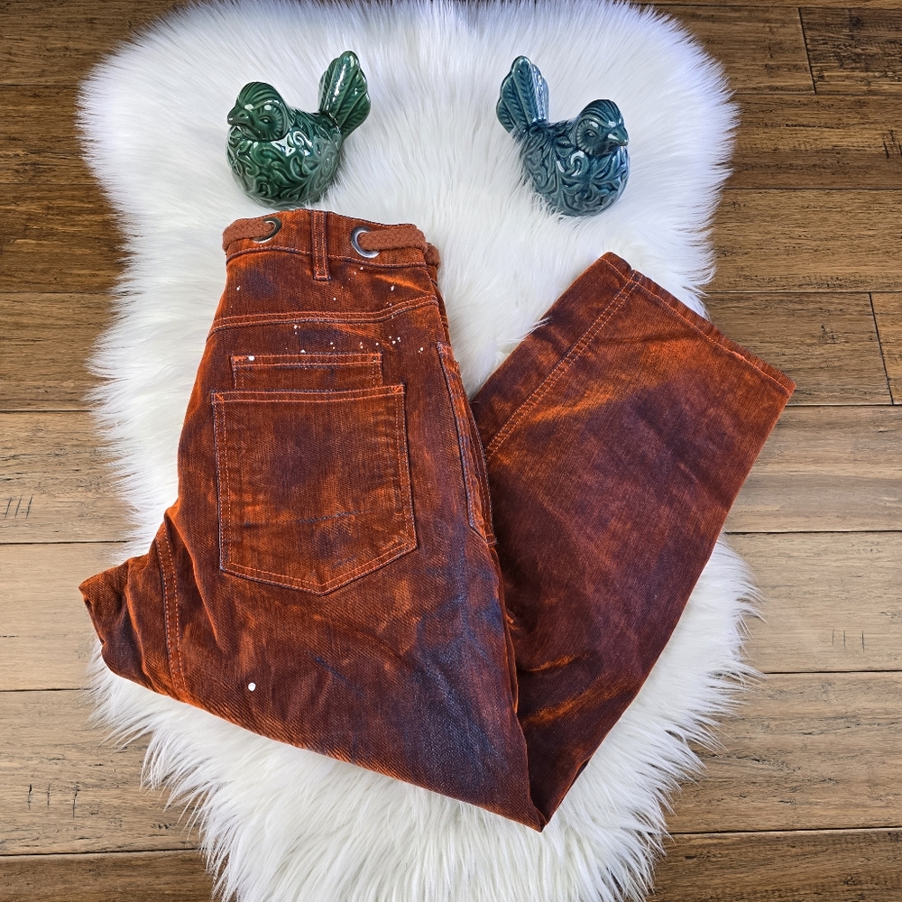 Free People We The Free 🦄 Flocked Moxie Low Slung Barrel Jeans Orange 26 🦄
